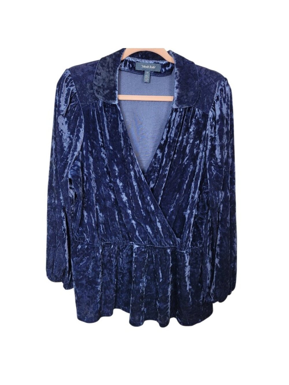 ModCloth Crushed Blue Velvet Surplice Top Blouse Sz 1X Romantic Whimsigoth